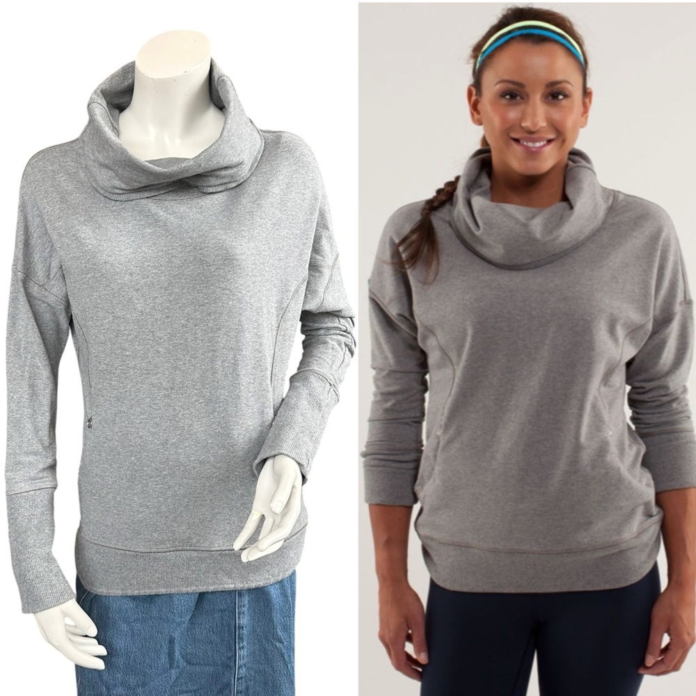 Lululemon Rest Day Pullover Funnel Cowl Neck Sweater Vintage Sports Grey Size 6